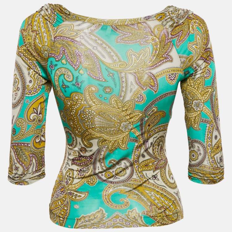 Pre Owned Etro Multicolor Printed Jersey V-Neck Top S
