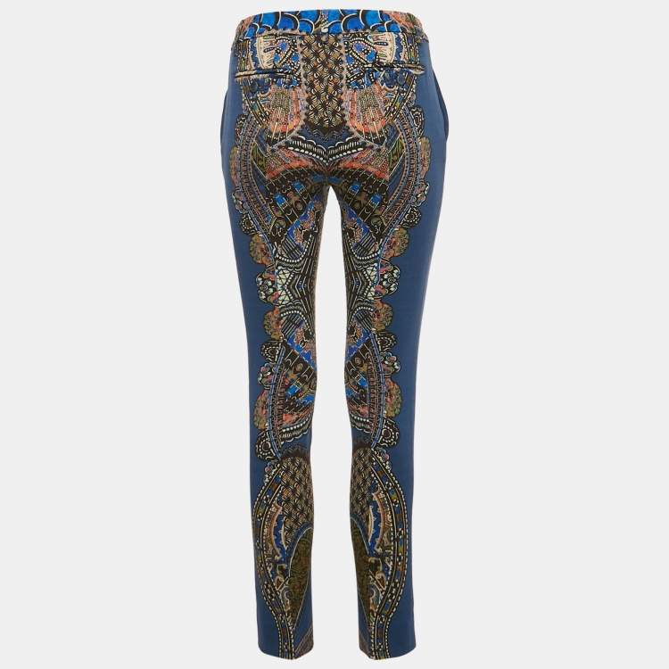 Pre Owned Etro Blue Printed Wool Pants S