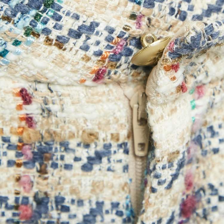 Pre Owned Etro Beige Checks Tweed Open Front Vest and Trousers Set M 