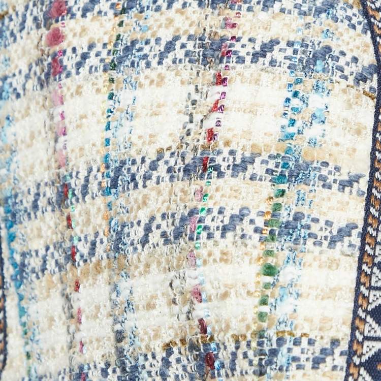 Pre Owned Etro Beige Checks Tweed Open Front Vest and Trousers Set M 