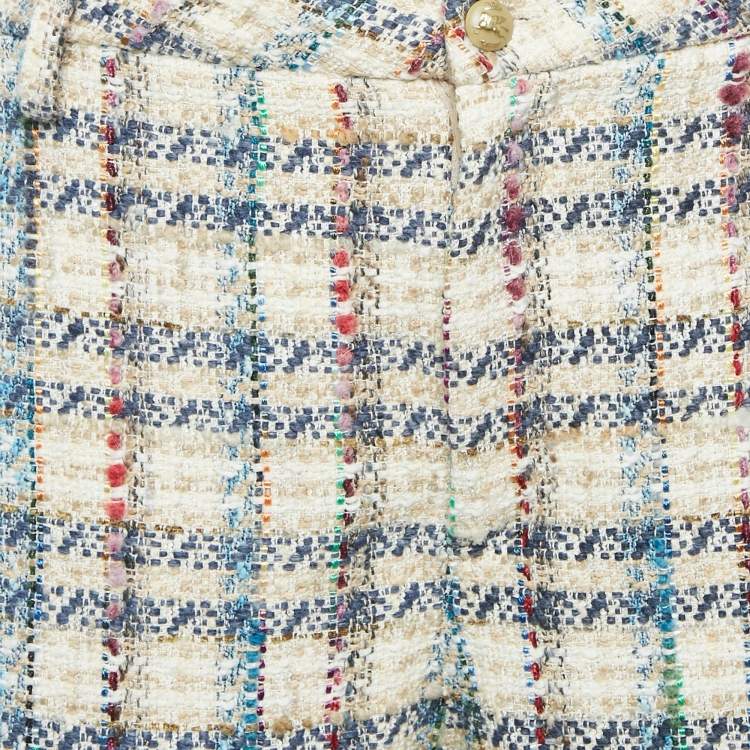 Pre Owned Etro Beige Checks Tweed Open Front Vest and Trousers Set M 