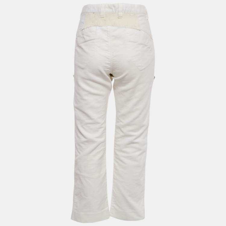Pre Owned Etro White Denim Fur Detail Straight Pants L