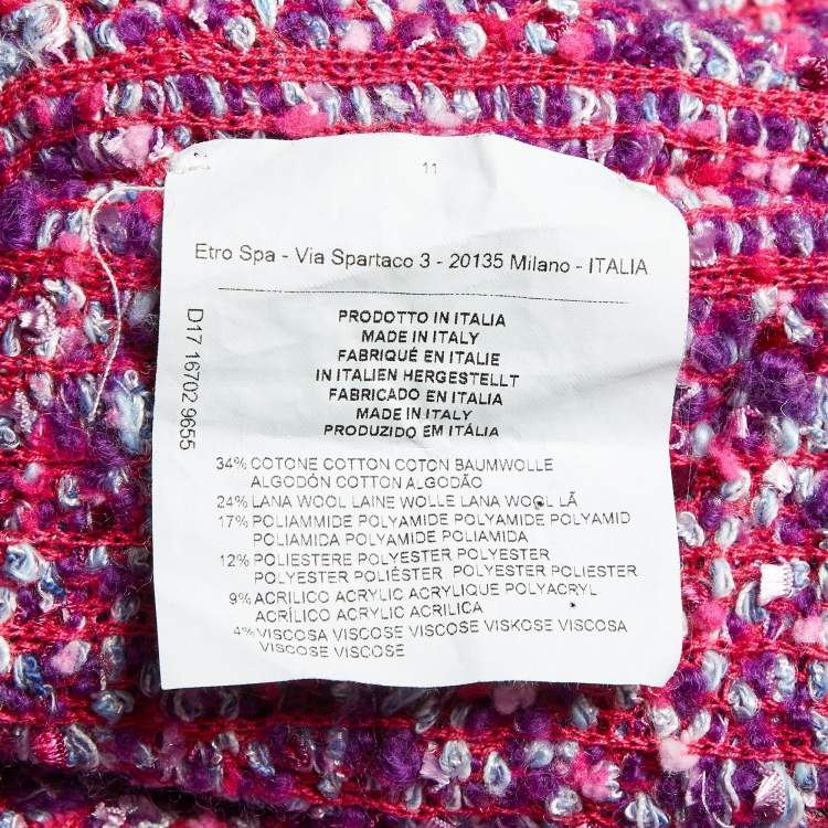 Pre Owned Etro Pink Boucle Fringed Open Front Cardigan One Size