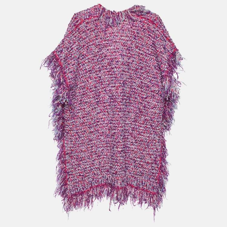 Pre Owned Etro Pink Boucle Fringed Open Front Cardigan One Size