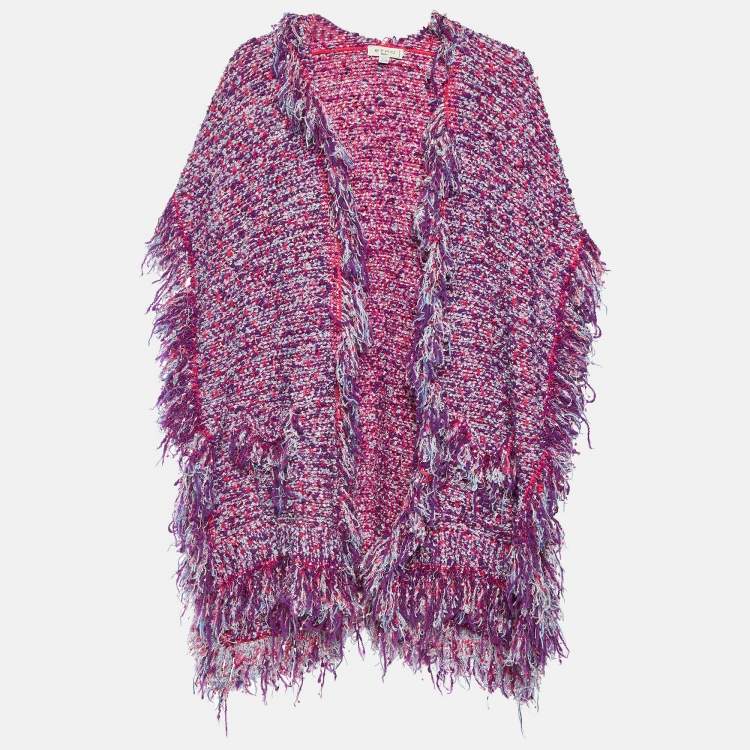 Pre Owned Etro Pink Boucle Fringed Open Front Cardigan One Size