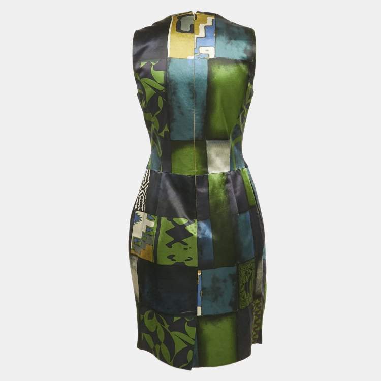 Pre Owned Etro Green Printed Cotton Blend Embellished Mini Dress M 