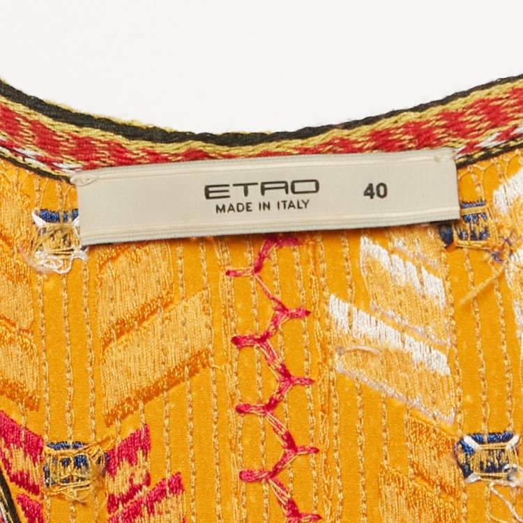 Pre Owned Etro Orange Sequin Embroidered Silk Tank Top S
