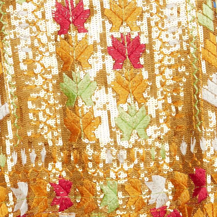 Pre Owned Etro Orange Sequin Embroidered Silk Tank Top S