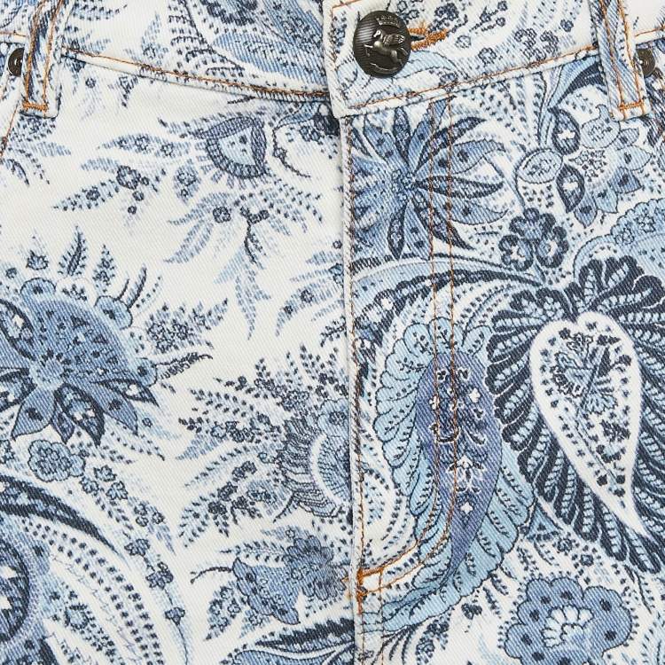 Pre Owned Etro Blue Paisley Print Denim Shorts M Waist 30"