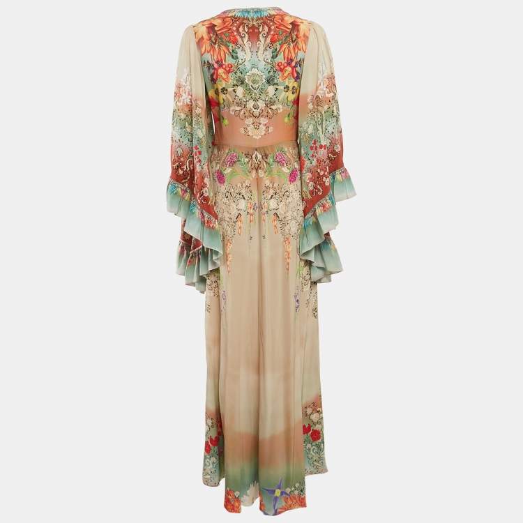 Pre Owned Etro Multicolor Floral Silk Ruffled Maxi Dress M