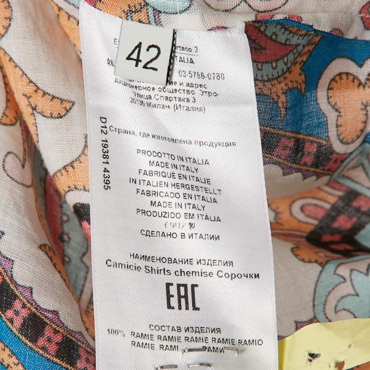 Pre Owned Etro Red Paisley Print Ramie Long Sleeve Shirt M