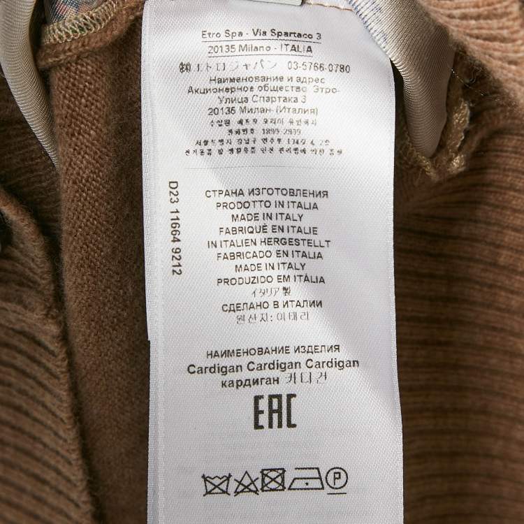 Pre Owned Etro Beige Paisley Print Silk and Wool Knit Cardigan S