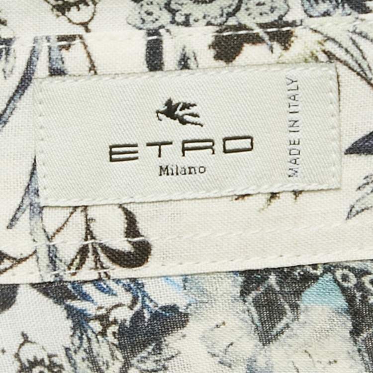 Pre Owned Etro Blue/Multicolor Printed Ramie Button Front Tunic Shirt S