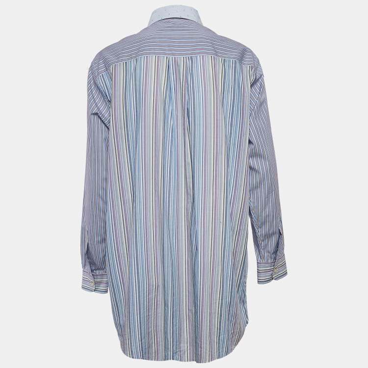 Pre Owned Etro Blue Patch Work Cotton Loose Fit Shirt S
