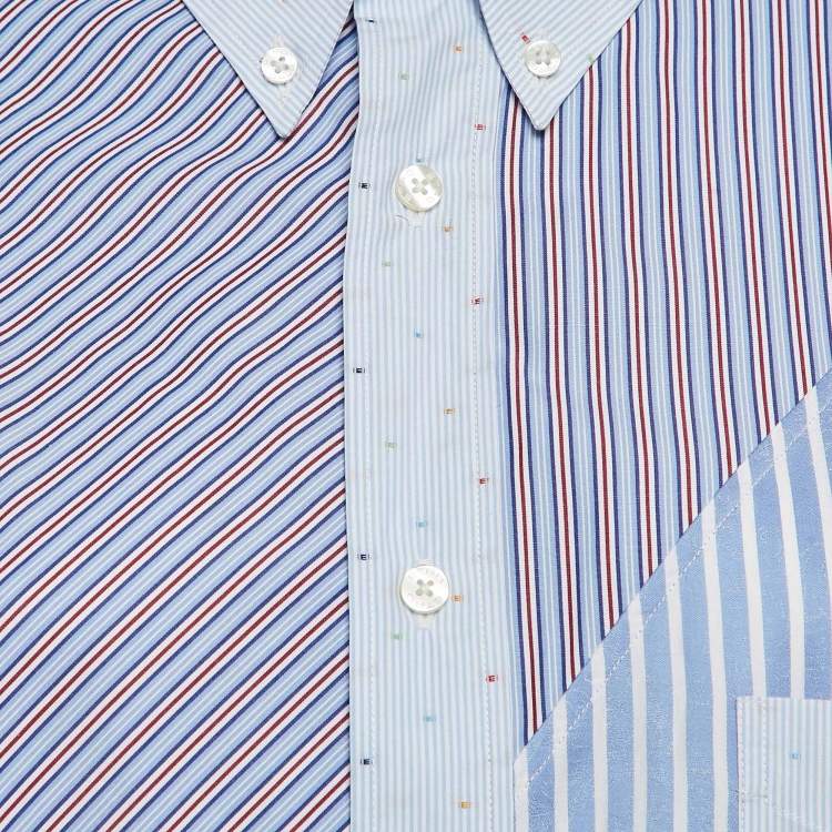 Pre Owned Etro Blue Patch Work Cotton Loose Fit Shirt S