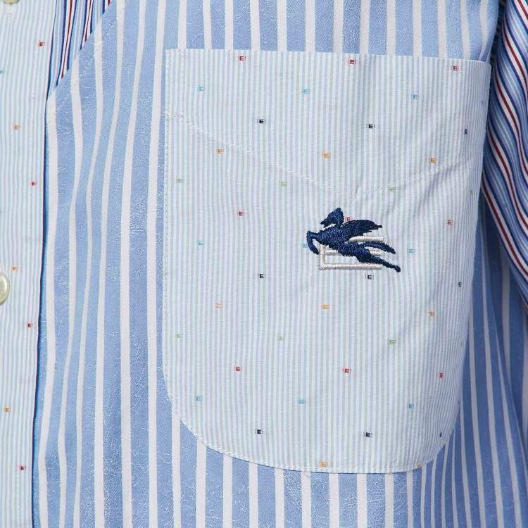 Pre Owned Etro Blue Patch Work Cotton Loose Fit Shirt S