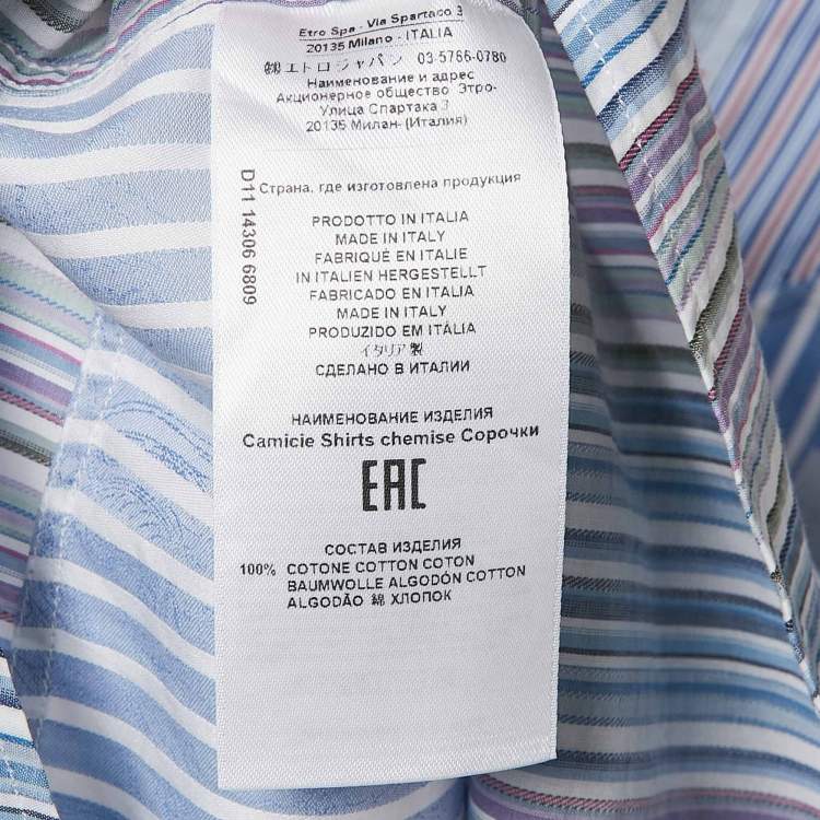 Pre Owned Etro Blue Patch Work Cotton Loose Fit Shirt S