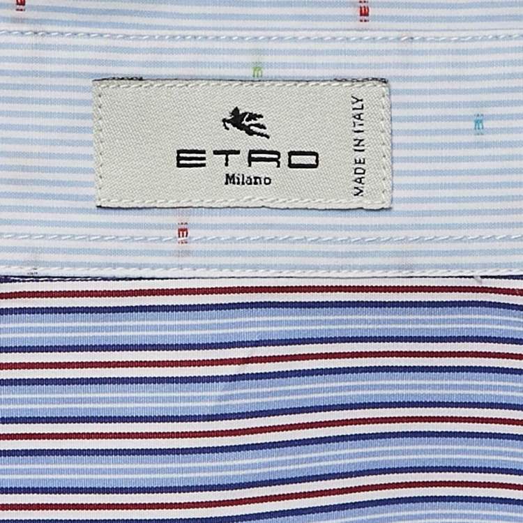 Pre Owned Etro Blue Patch Work Cotton Loose Fit Shirt S