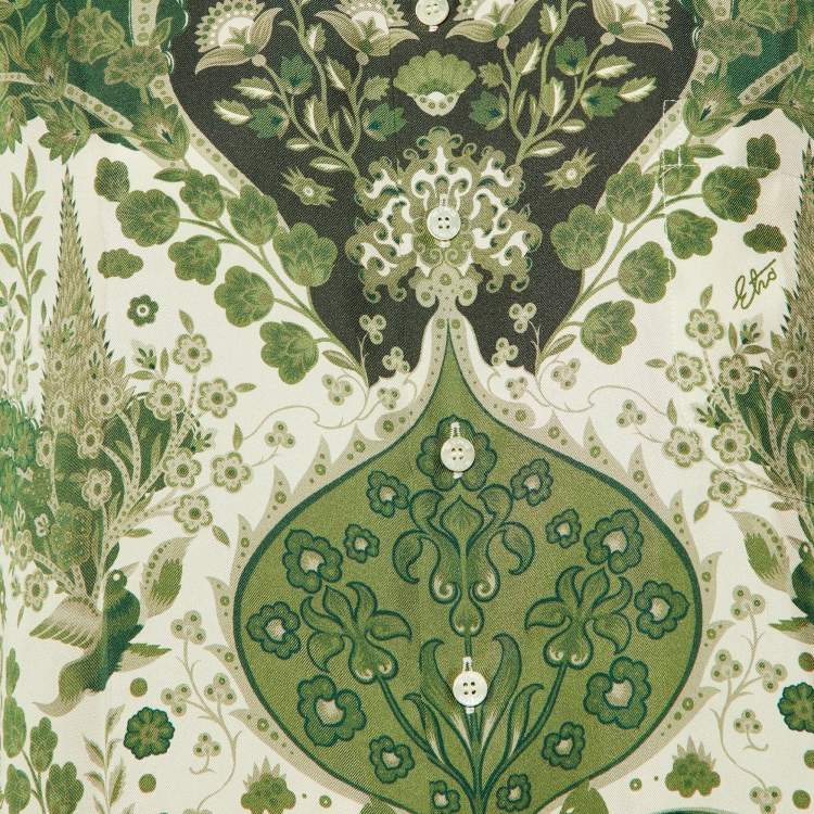 مملوكة مسبقًا Etro Green Floral Print Silk Artica Oversized Shirt S 