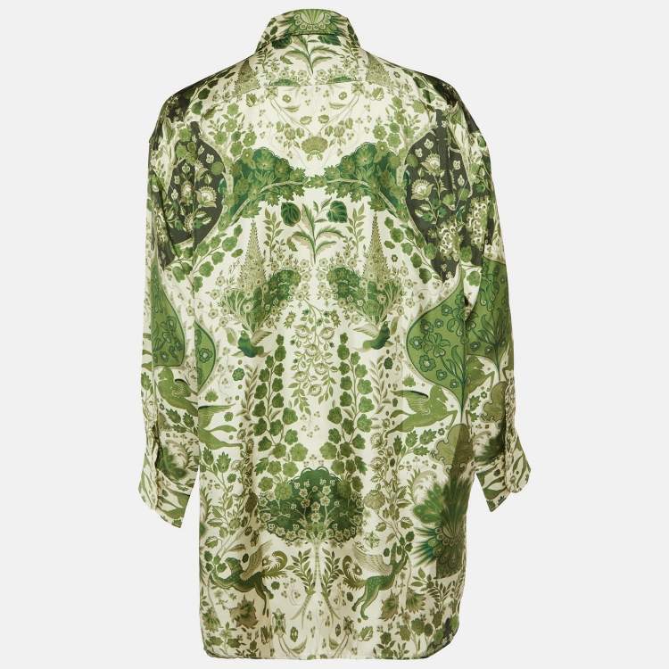 مملوكة مسبقًا Etro Green Floral Print Silk Artica Oversized Shirt S 