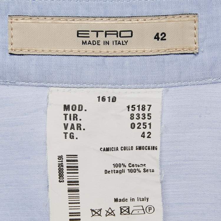 Pre Owned Etro Blue Cotton and Silk Ruffled Shirt M
