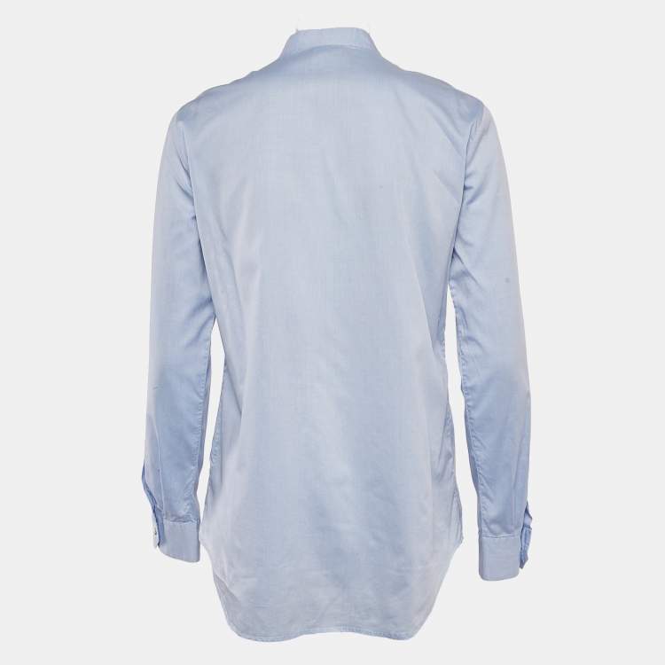 Pre Owned Etro Blue Cotton and Silk Ruffled Shirt M