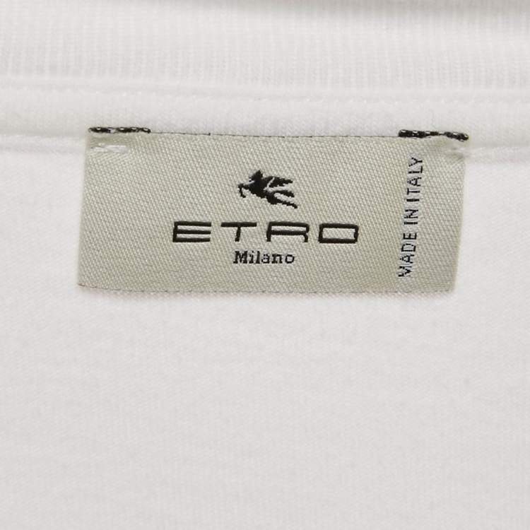 Pre Owned Etro White Applique Jersey Structured Shoulder T-Shirt S