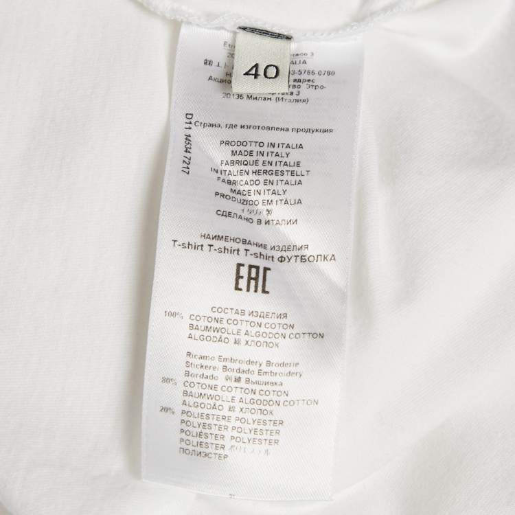 Pre Owned Etro White Applique Jersey Structured Shoulder T-Shirt S