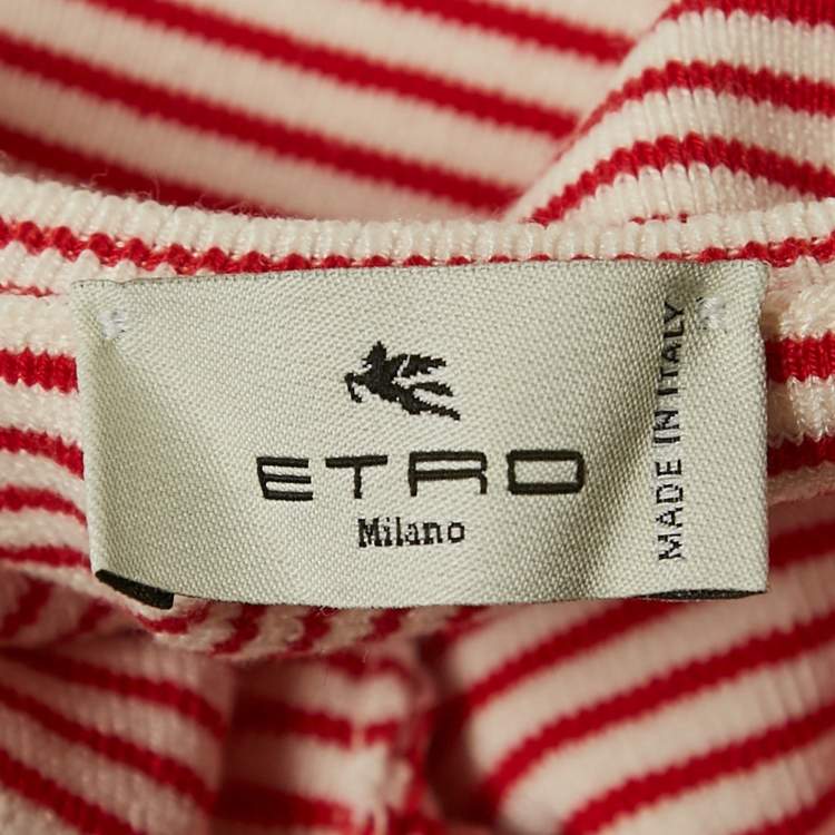 Pre Owned Etro Red/White Striped Jersey Long-Sleeve Bodysuit S
