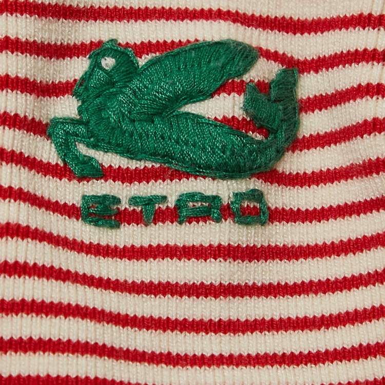 Pre Owned Etro Red/White Striped Jersey Long-Sleeve Bodysuit S