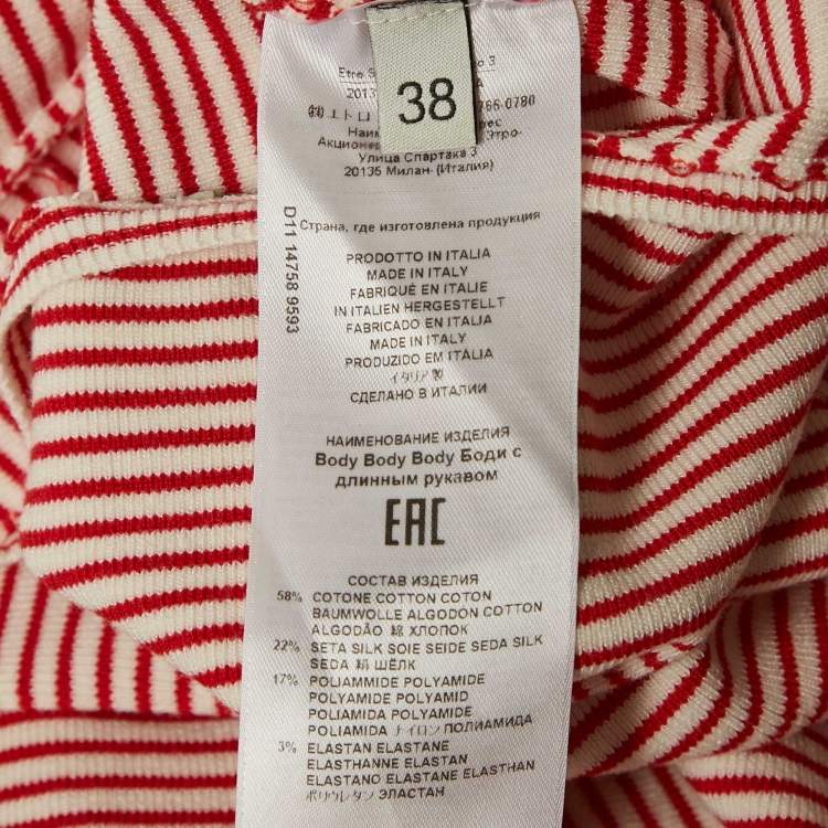 Pre Owned Etro Red/White Striped Jersey Long-Sleeve Bodysuit S
