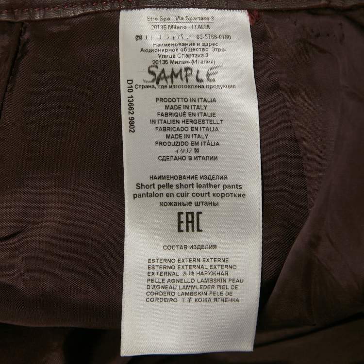 Pre Owned Etro Burgundy Leather Pleated Shorts S