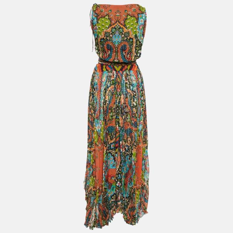 Pre Owned Etro Multicolor Printed Silk Chiffon Wrap Dress M