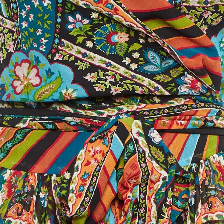 Pre Owned Etro Multicolor Printed Silk Chiffon Wrap Dress M