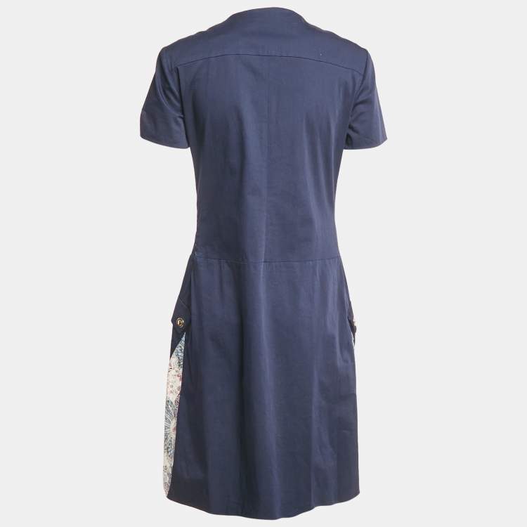 Pre Owned Etro Navy Blue Printed Cotton Short Dress M