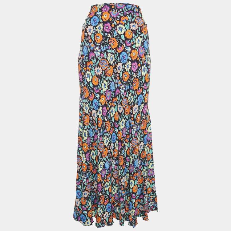 Pre Owned Etro Multicolor Floral Print Crepe Flared Maxi Skirt M