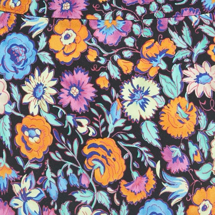 Pre Owned Etro Multicolor Floral Print Crepe Flared Maxi Skirt M