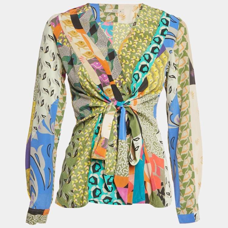 مملوكة مسبقًا Etro Multicolor Printed Silk Blouse Tie-Up Blouse S