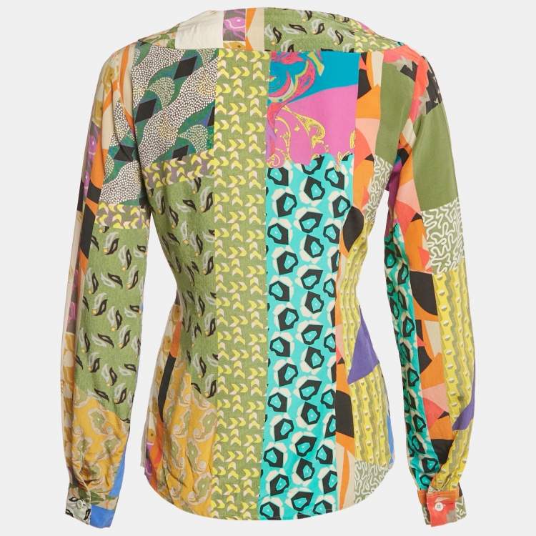 مملوكة مسبقًا Etro Multicolor Printed Silk Blouse Tie-Up Blouse S