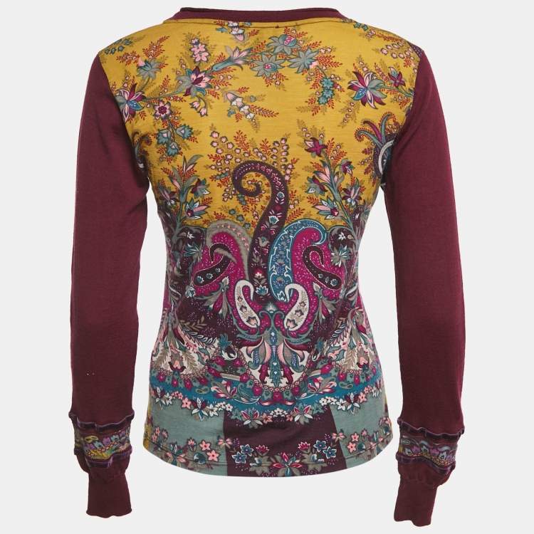 Pre Owned Etro Purple/Yellow Paisley Pattern Wool Knit Sweatshirt M