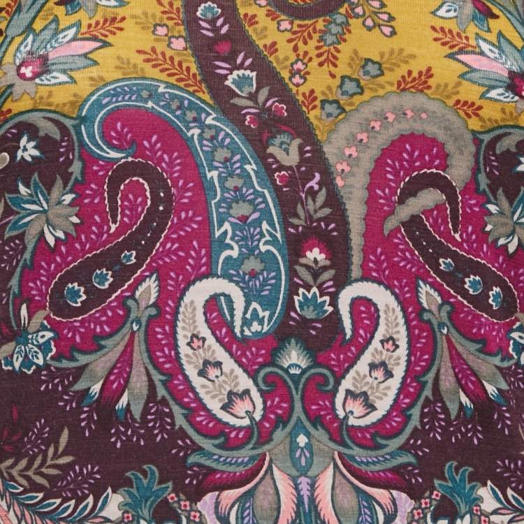 Pre Owned Etro Purple/Yellow Paisley Pattern Wool Knit Sweatshirt M