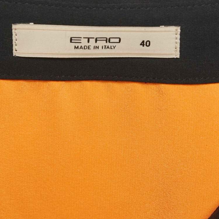 Pre Owned Etro Orange Contrast Collar Silk Pleated Shirt S