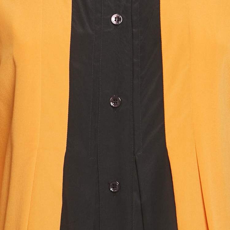 Pre Owned Etro Orange Contrast Collar Silk Pleated Shirt S