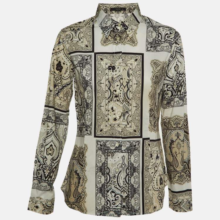 Pre Owned Etro Beige Paisley Print Cotton Button Front Shirt L