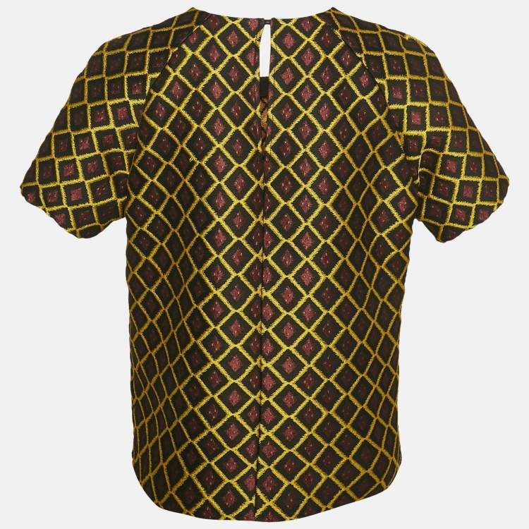 Pre Owned Etro Brown/Yellow Geometric Jacquard Blouse M
