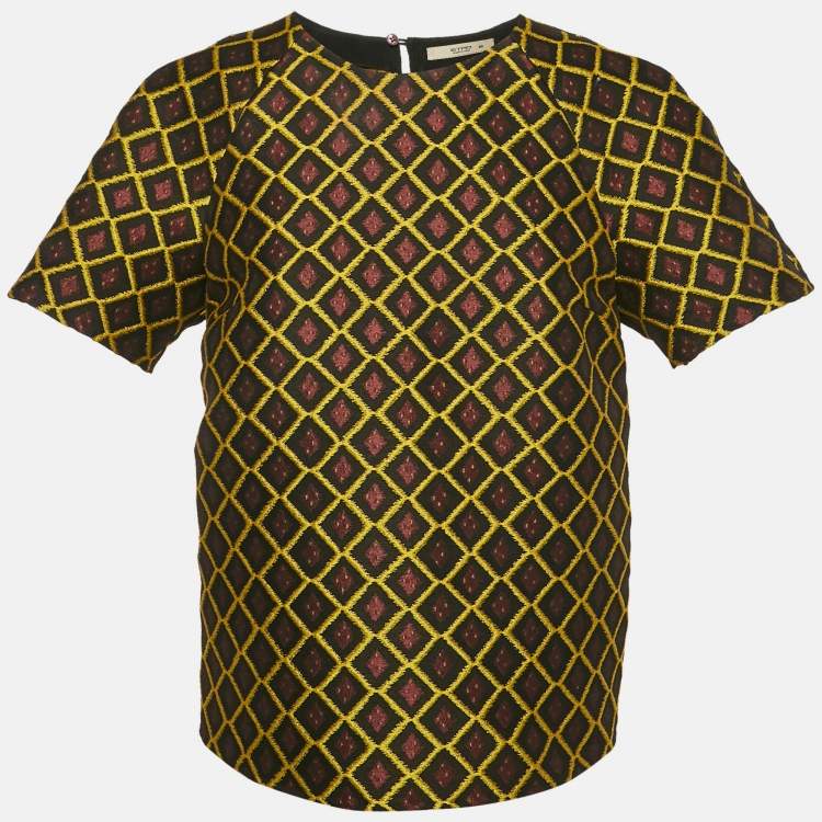Pre Owned Etro Brown/Yellow Geometric Jacquard Blouse M