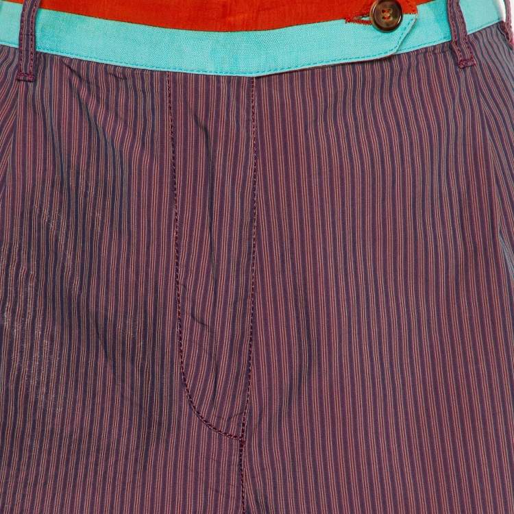 Pre Owned Etro Purple Colorblock Striped Cotton & Linen Shorts M