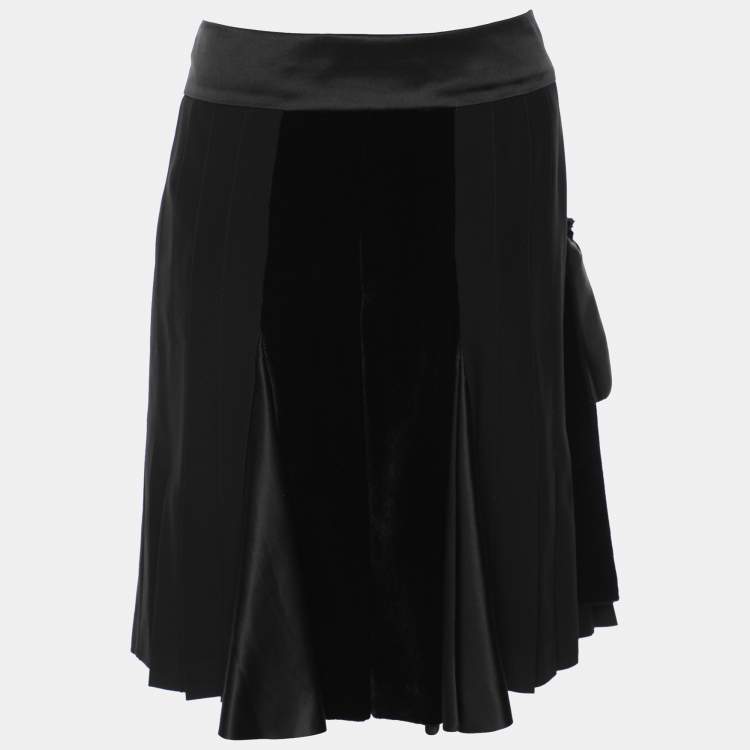 Pre Owned Etro Black Silk Velvet Ruffled Skirt M 