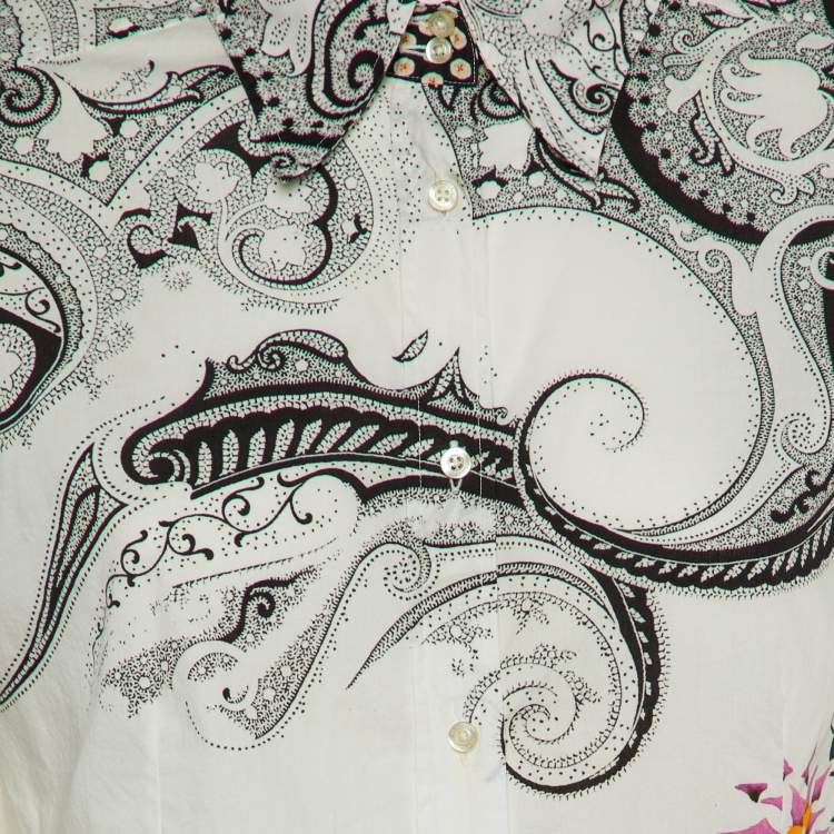 مملوكة مسبقًا Etro White Paisley Print Cotton Button Front Shirt L