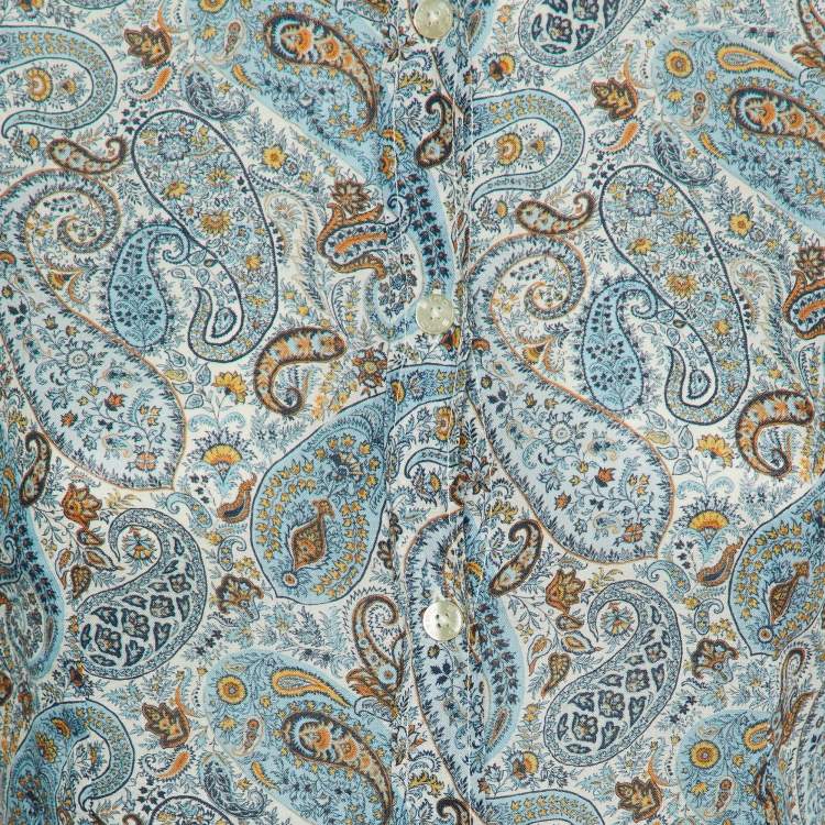 Pre Owned Etro Blue Paisley Print Ramie Button Front Shirt S 